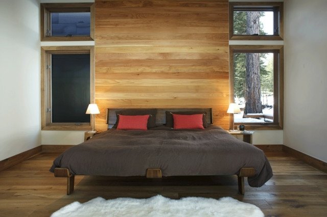 Dormitor decor modern inspirații perete din lemn Inspirații de amenajare pat dublu din perete din lemn