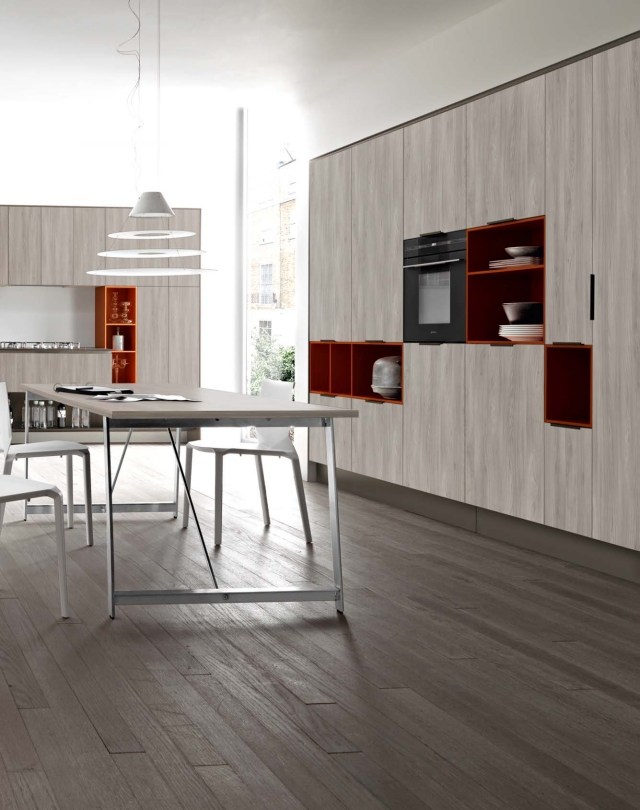 Bucătărie laminată din aparate electrice integrate în ulm - lumini portocalii Lama-gri-ulm-bucatarie-kora-cesar-design-italian