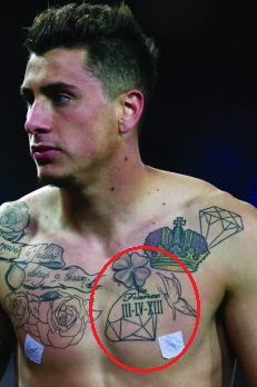 Jose Gimenez Front Diamond, Flower, Butterfly Tattoo