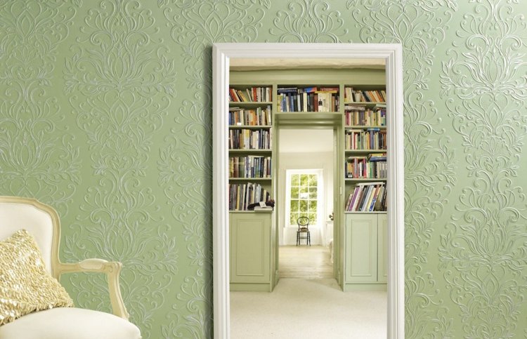 Tapet verde Lincrusta cu modele destul de vintage tapet art nouveau verde-impermeabil-acoperire-perete placare