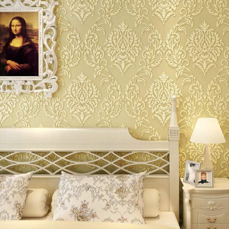 Tapet romantic pentru dormitor și orice altă cameră tapet art nouveau-galben-atractiv-lincrusta-design-elegant-perete
