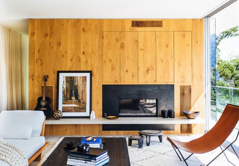 Șemineu-mobilă-cameră-perete din lemn netratat