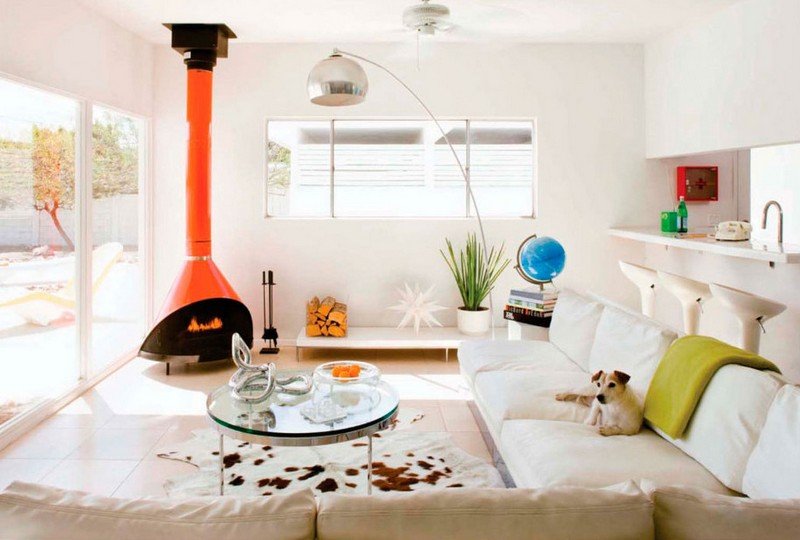 Semineu-mobilier-camera-portocaliu-semineu-aragaz suedez-modern