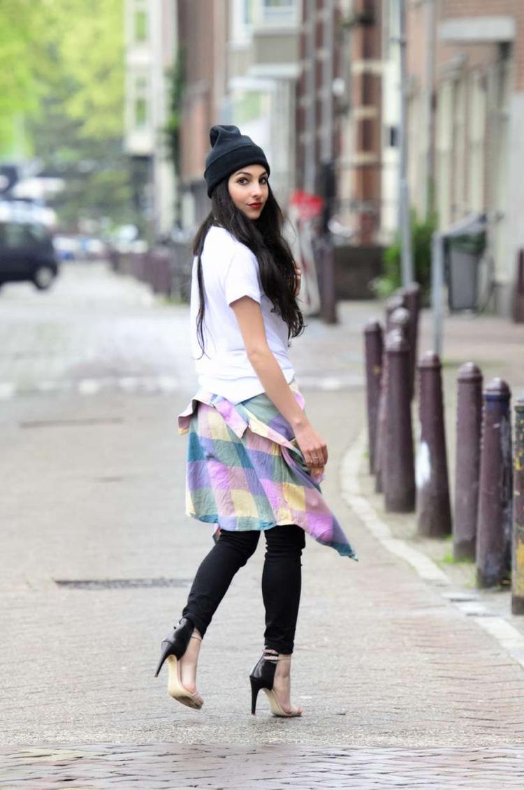 Modă în carouri cu cămașă sau bluză pentru fiecare ocazie și ocazie Modă în carouri - bluză - cămașă - stil de stradă - tocuri înalte