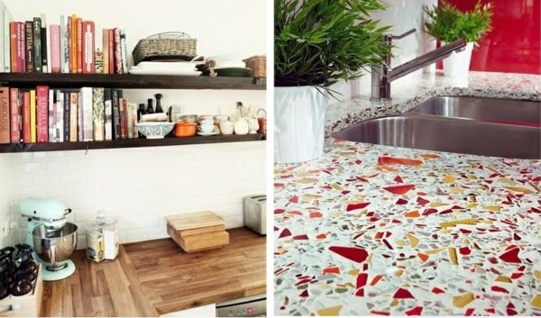 Material mineral cu modele de mozaic galben roșu Rafturi de ierburi-fabricate-din-laminate-acoperite-laminate-lustruite-stejar-de-culoare
