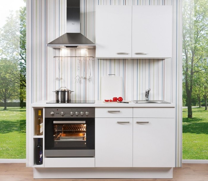 Bucătărie simplă în Luna albă cu set de aparate electrice integrate Bucătărie simplă-cumpărați-model-alb-Luna-set de aparate electrice integrat