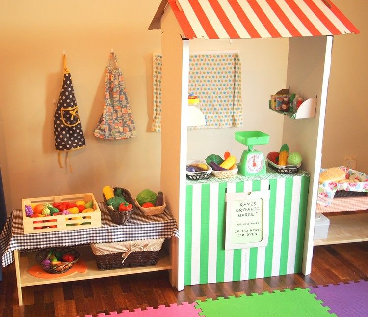 Magazin pentru copii cu stand de vânzare magazin pentru copii-cameră-copii-sănătate-alimente-jucării-mobilier-din-carton-din-lemn