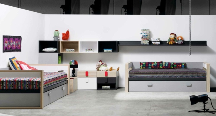 Mobilați camerele copiilor - paturi elegante cu cutii de pat Camera pentru copii amenajează idei paturi de mobilier gri