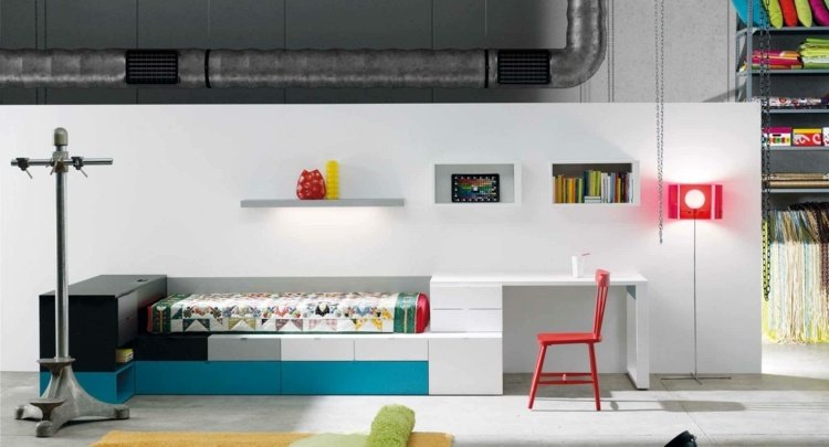 Mobilier de cameră pentru copii cu birou și rafturi de perete Idei de amenajare a camerei pentru copii pat cu cutie de pat