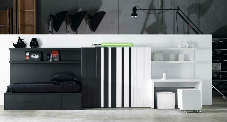 Mobilier de cameră pentru copii în alb și negru - modern și simplu Camera pentru copii doua culori idei de amenajare negru alb