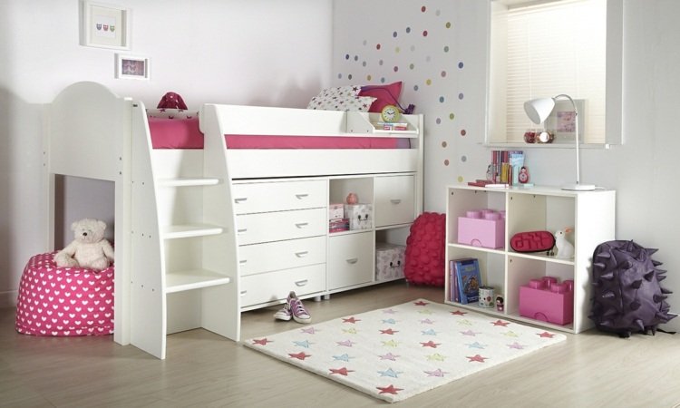 Configurați și decorați camerele copiilor pentru fete - design de pereți Camera copiilor idei fete pat mansardat spatiu depozitare dulapuri mobilier