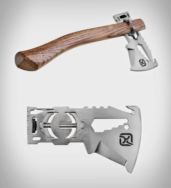 Varful contine toate piesele necesare klax multi tool topor design colaj