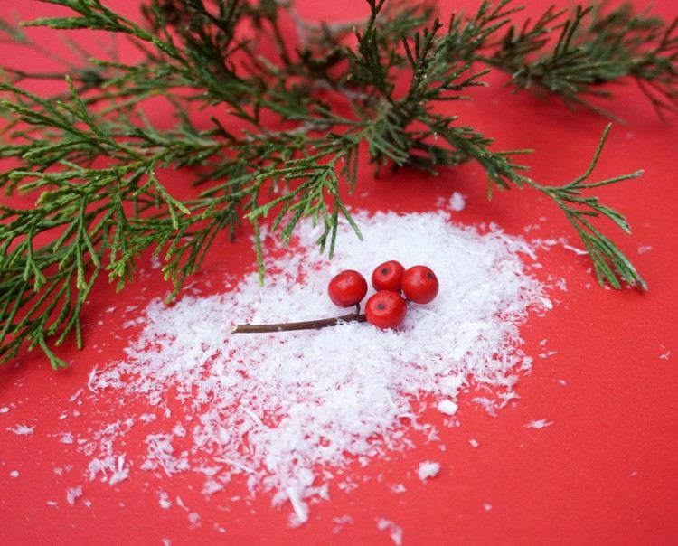Ramuri de brad, fructe de pădure și zăpadă artificială mici-fructe-de-padure-rosii-decor-ilex-ramuri-ramuri-de-brad-zapada artificiala