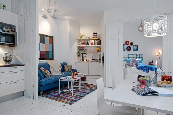Apartament mic - stil scandinav albastru alb Apartament mic - decor în stil alb scandinav albastru