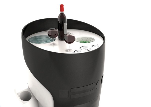 mini bucătărie inovatoare compactă rotundă alb-negru Mini bucătărie concept compact rotund alb-negru