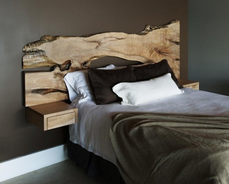 Pat de pat realizat din lemn reciclat Tăiță de pat idei de decor rustic design