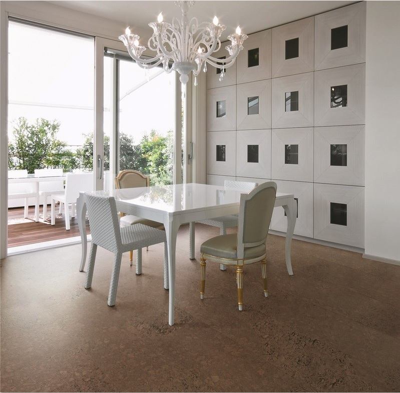 Așezați podeaua din plută în sala de mese eclectică Idei de așezare a podelei din plută proiectare perete sufragerie