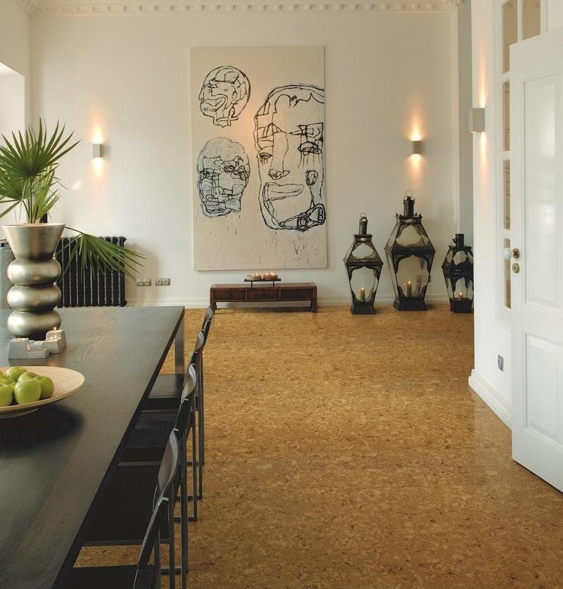 Living exotic cu podea din plută și felinar pe podea Idei-de-plasare-plută-mobilier-modern-de-sufragerie