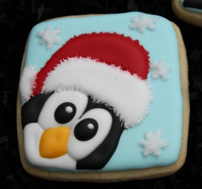 fursecuri pătrate cu turtă dulce cu pinguin și zăpadă Penguin Cookies Square