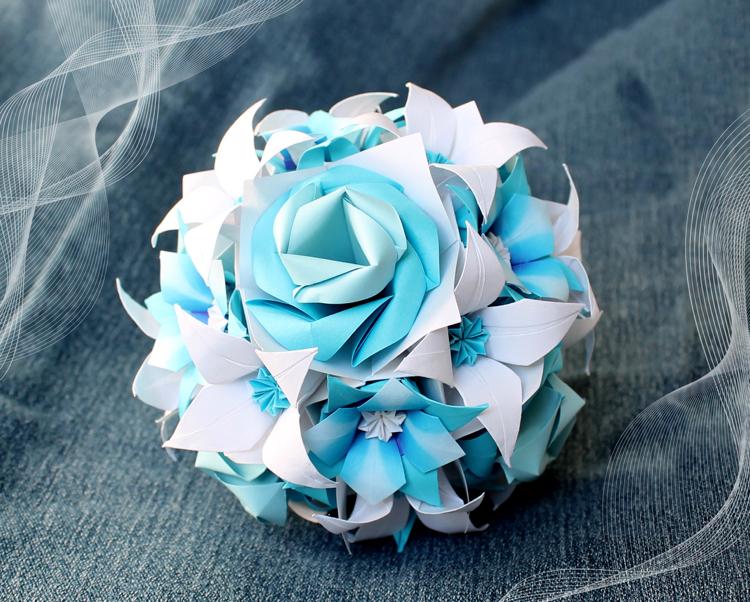 Kusudama Flower Ball Roses Lotus Origami Albastru Alb