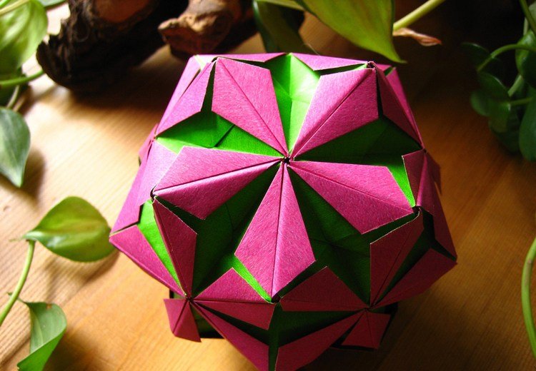 Mușețel Kusudama Verde Fuchsia