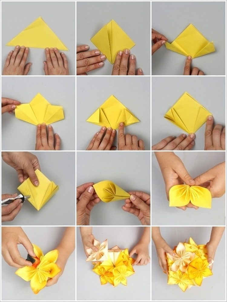 Instrucțiuni pentru plierea mingii de flori Origami Kusudama