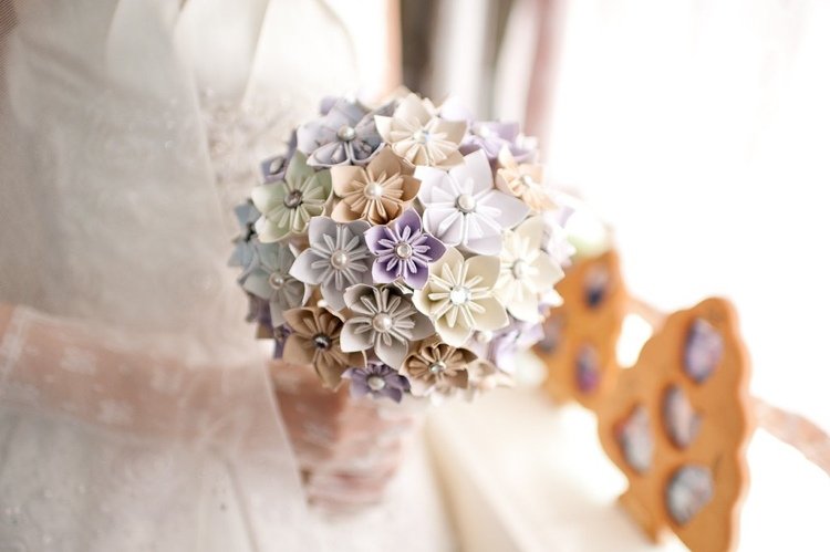 Buchet de mireasă hârtie flori memento culoare pastel