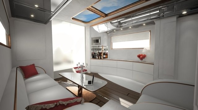 Mobilă luxoasă, amenajată, bucătărie, lucioasă, albă, față, caravană, interior Interior Mobilă luxoasă încorporată bucătărie lucioasă alb luciu design lucarna lucarna