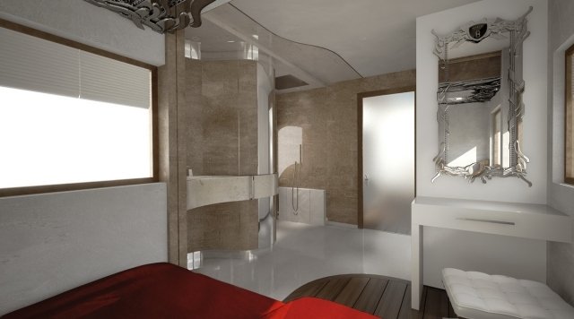 Dormitor baie zonă integrată - flybridge retractabil automat - cu mobilier de salon Dormitor baie zonă integrată - flybridge automat - cu mobilier de salon