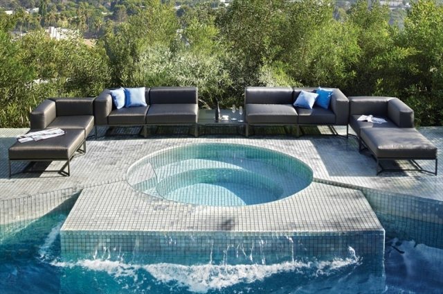 mobilier de grădină piscină stofă din piele neagră asortată