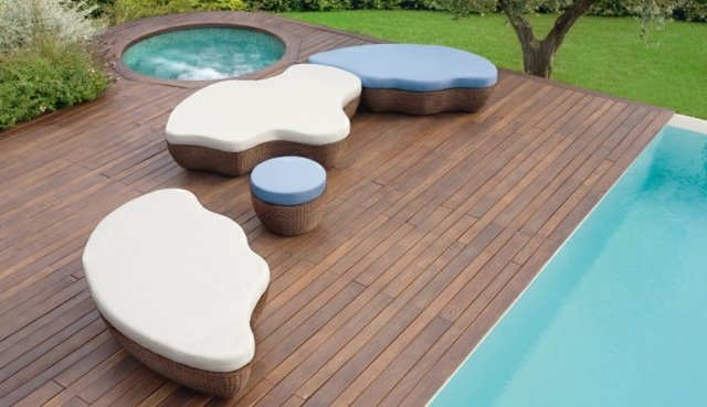 Idei de design Scaun pentru piscină albastru alb perne de scaun