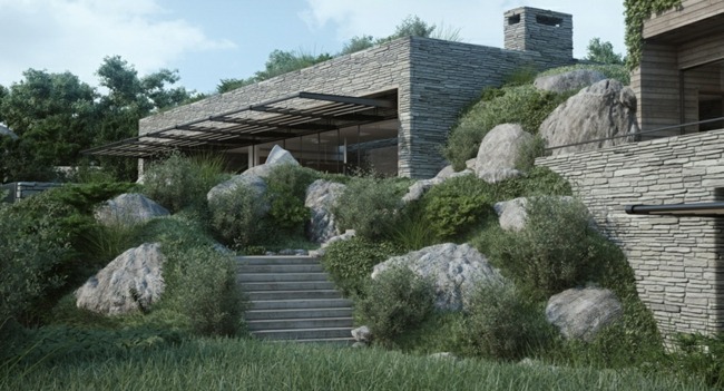 Fațadă din piatră naturală arhitectură modernă vilă de vis arhitectura moderna vis vila Corsica gradina rock