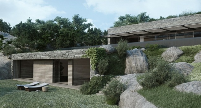 Fotoliu gazon față din piatră naturală copaci Pergola copacilor din fațada de piatră naturală