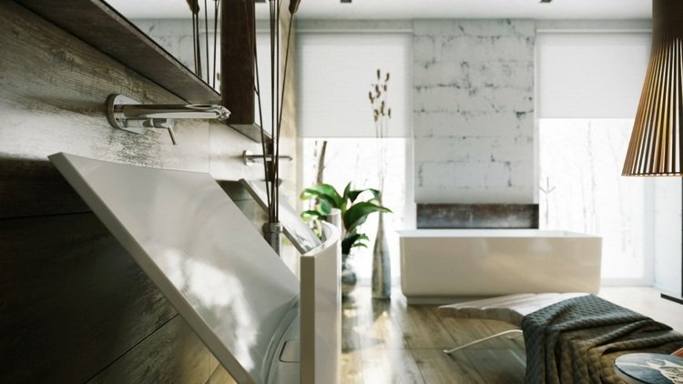 baie chiuvetă de lux formă oblică perete original din beton