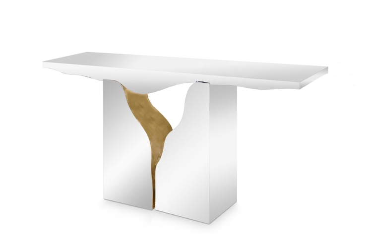 Consolă cu design modern și detaliu din alamă mobilier-de-lux-consolă-masă-hol-oglindă-picior-de-alamă