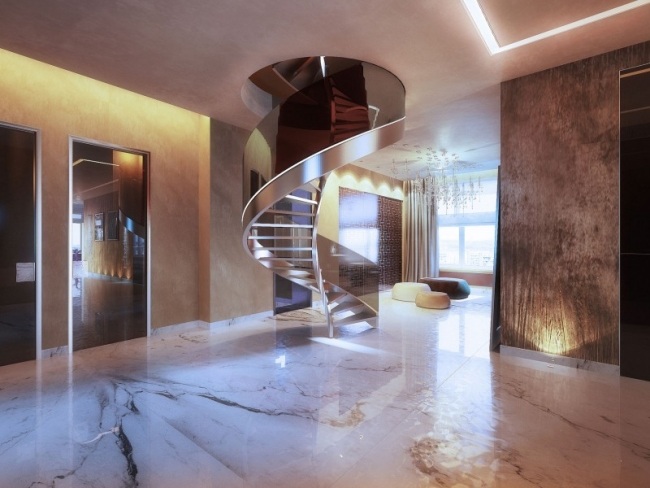 Scară în spirală balustradă metalică design-apartament penthouse-design interior de lux moscova