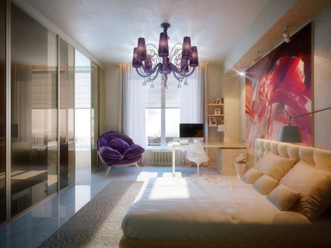 Dormitor de lux-candelabru de design-penthouse violet-strada Moscova-Gilyarovskogo