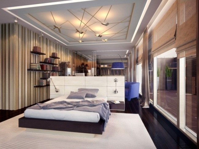 Proiectare tavan dormitor de lux-lumină înscenare-apartament penthouse-digital