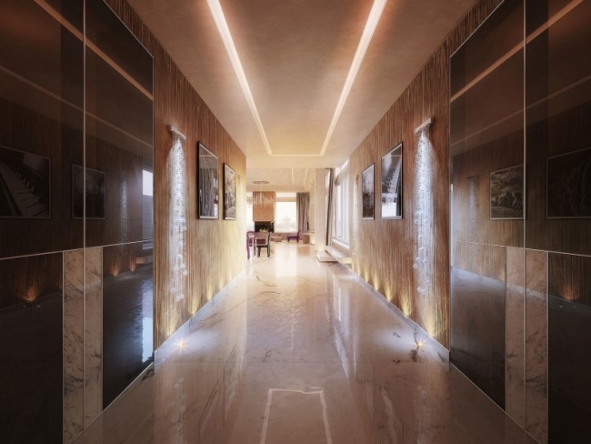 Coridor-cameră design-lumină 3d vizualizare apartament penthouse