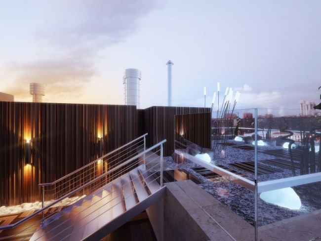Terasă pe acoperiș penthouse Moscova modernă vizualizare arhitectură 3d