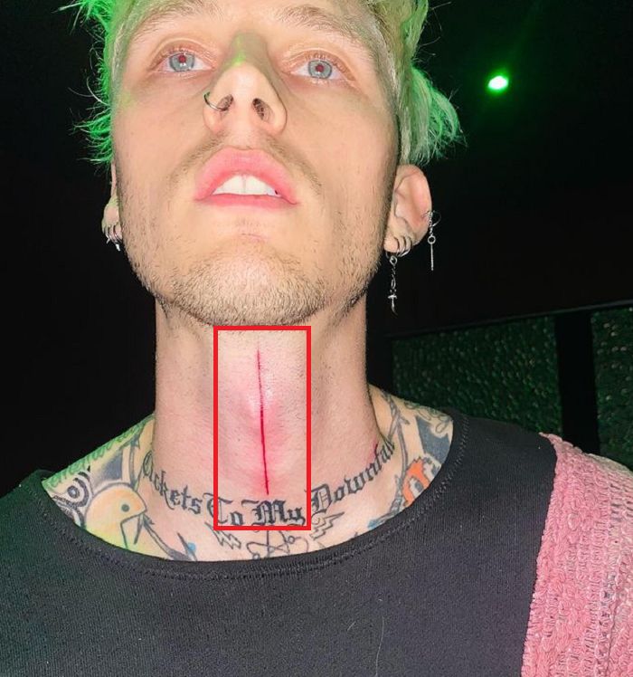 Tatouage vertical de la ligne de sang-tatouage-mitrailleuse