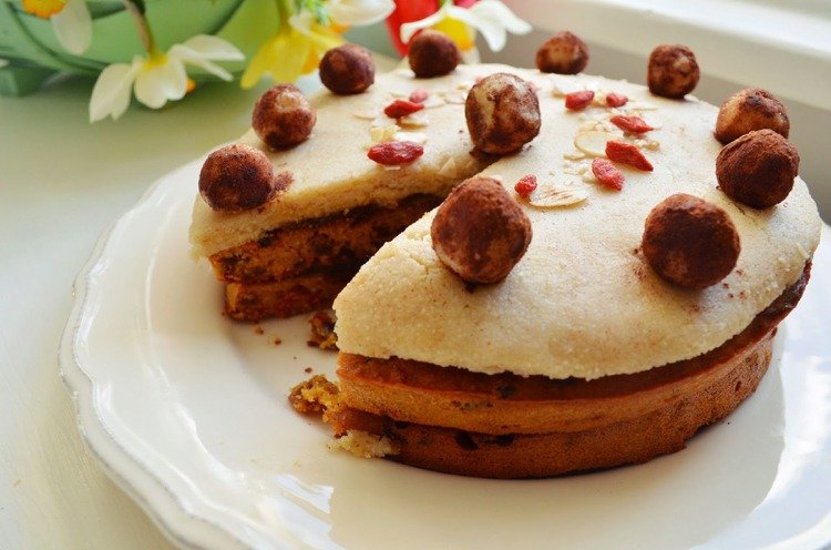 prăjitură sănătoasă de marțipan rețetă ușoară fructe de padure goji