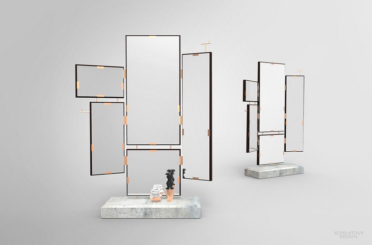Oglindă de designer pentru vizualizare din fiecare parte Mobilier din beton mobil-oglindă-cupru-pălărie raft-jimmy-delatour-design-lab
