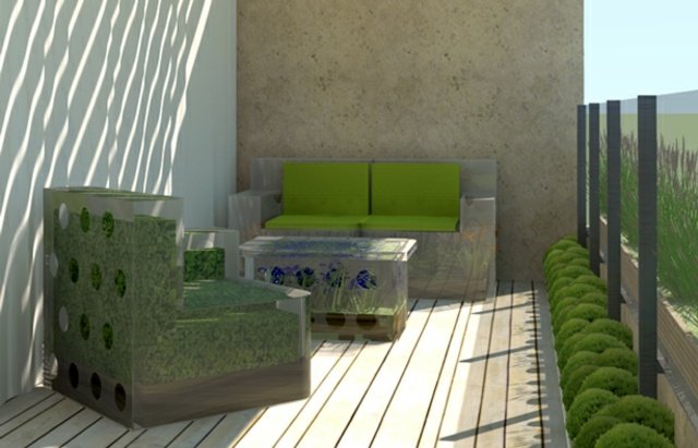 Mobilier pentru balcon din plastic, ecologic, cu design futurist Mobila din plastic pentru ecologizarea orașului de grădină