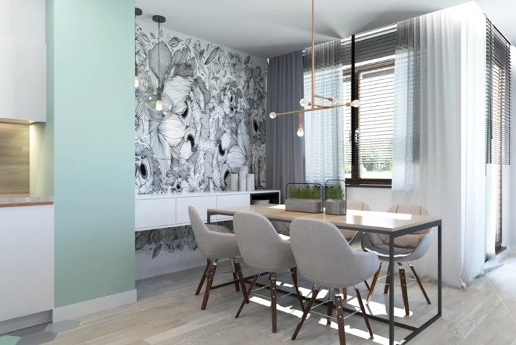 Culoarea menta pastelată ca un punct de atracție în zona de zi deschisă