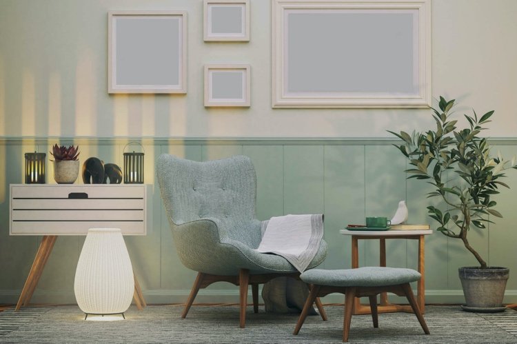 Culoarea mentă cu gri și alb creează o atmosferă liniștitoare