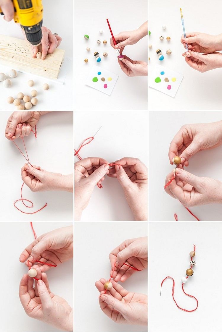 Artizanat cu margele de lemn - instrucțiuni pentru realizarea ghirlandelor cu-margele-din-lemn-ghirlande-pictate-manual-fac-it-yourself-decor-de-Craciun
