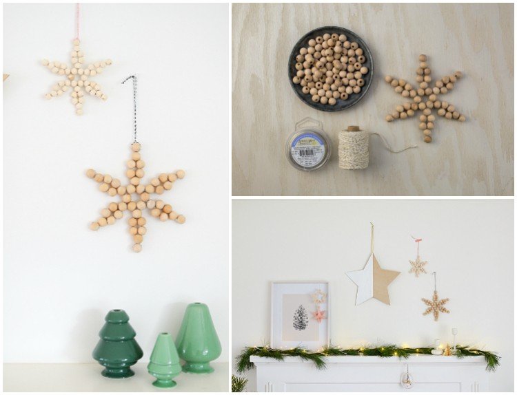 Fulgi de zăpadă pe perete - decorațiuni potrivite pentru Crăciun cu-margele-de-lemn-fac-decorare-fulg-de-nea-decor-de-Craciun-singur
