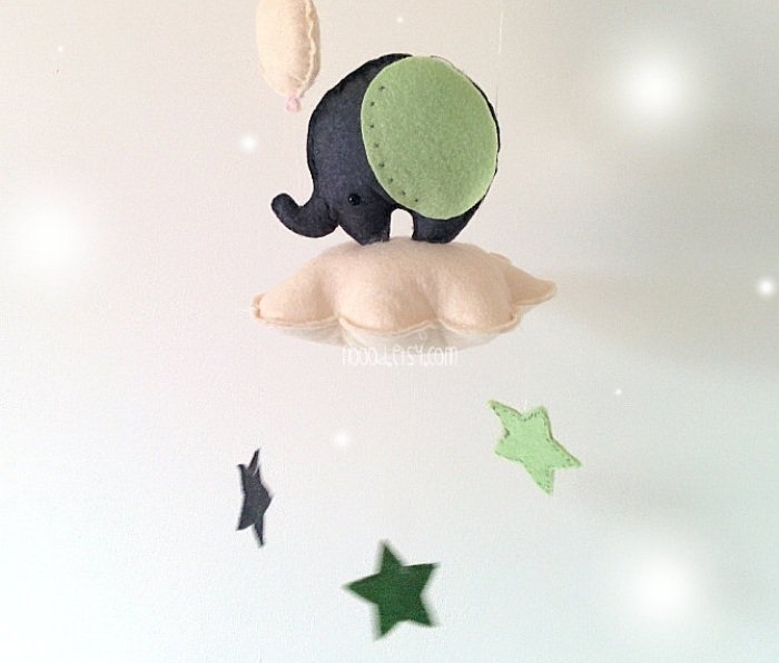 Mobil-peste-pat-pentru-bebeluși-plutitor-nor-elefant-făcut-din-fetru-elemente-decorative