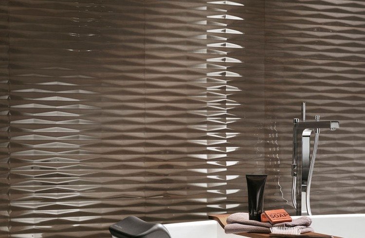 Gresie 3D pentru baie în model de diamant în maro gresie-baie-moderna-model-3d-diamant-maro